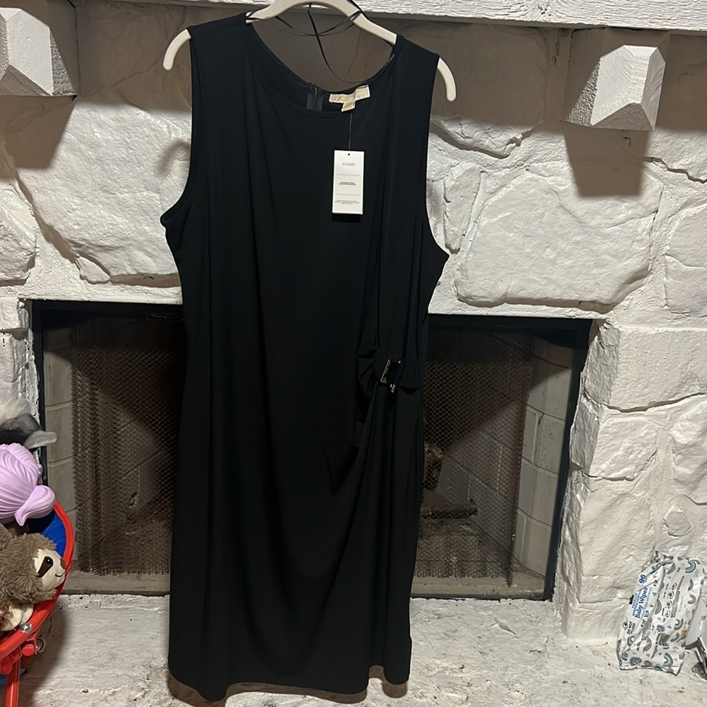 Michael Kors Black Dress, Zip Back, Silver Front Buckle Size 3X Brand New
